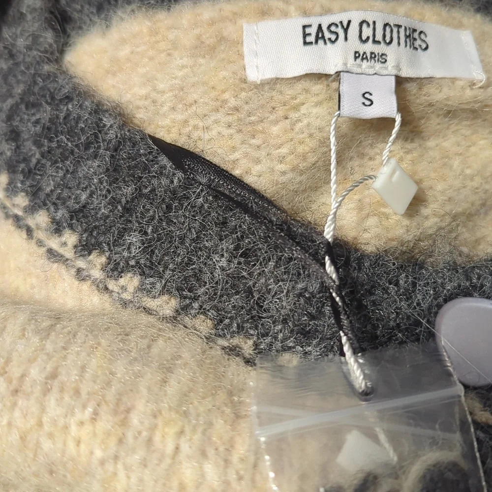 Easy Clothes Paris Cream & Heather Grey Laly  Cardigan NWT Size Small - Picture 6 of 7